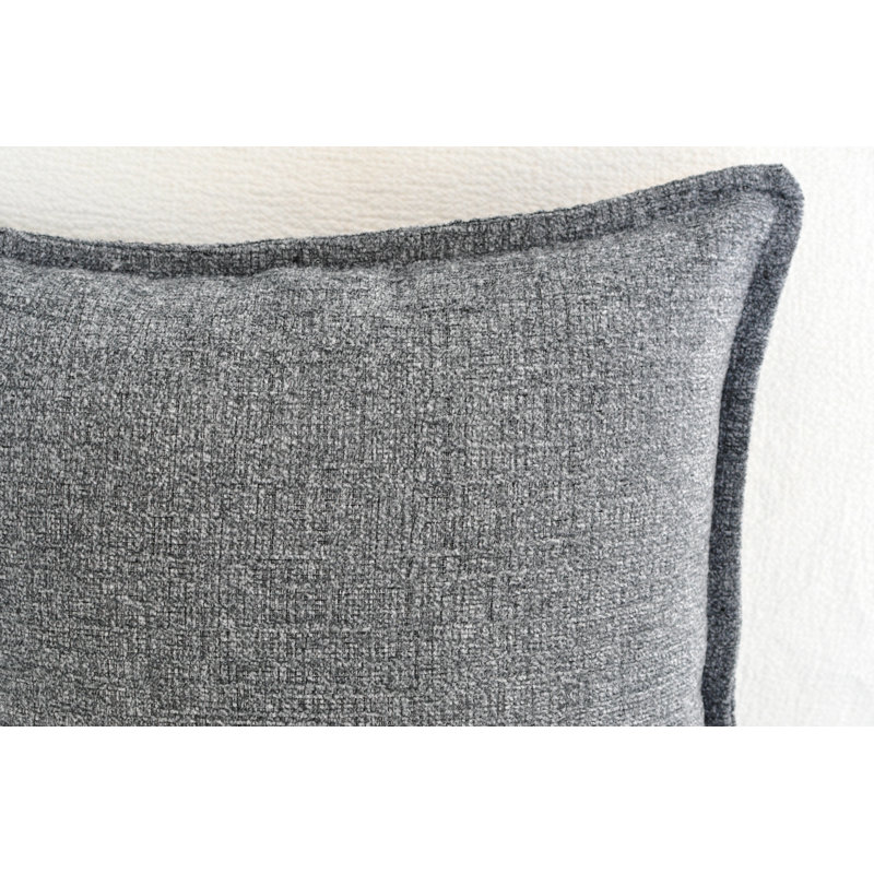 Gray Chenille Square Throw Pillow Covers with Piped Edges, Set of 2