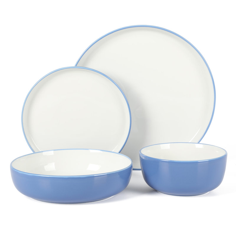 Dinner Theatre Piece Porcelain China Dinnerware Set - Service for 4, Blue