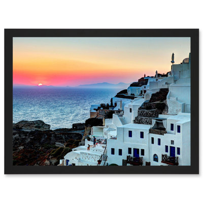 Photo Scenic Sunset Oia Santorini Greece Buildings 1 Piece Single Picture Frame Wall Art