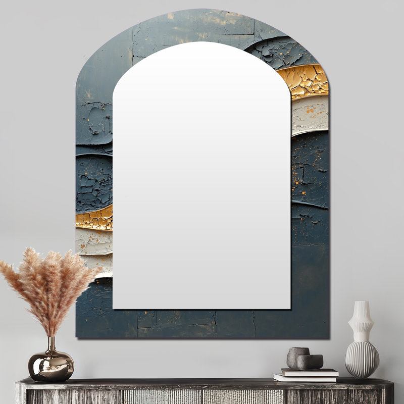 Gold Black Fleeting Shadows - Modern Arch Mirror, Gold Asymmetrical Decorative Wall Mirror, Printed Metal Art, 43" x 33"