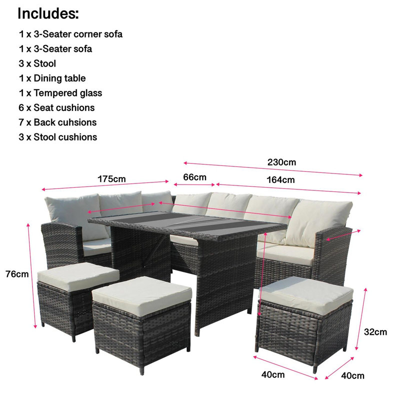 9 Seater Rattan Garden Sofa & Table Set Garden Furniture For Outdoor Patio Use, White