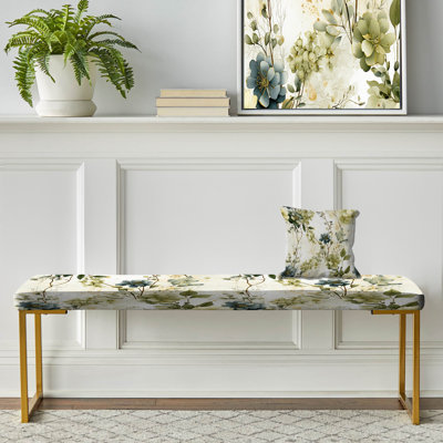Green Botanical Dreams - Banc rembourré en patchwork doré