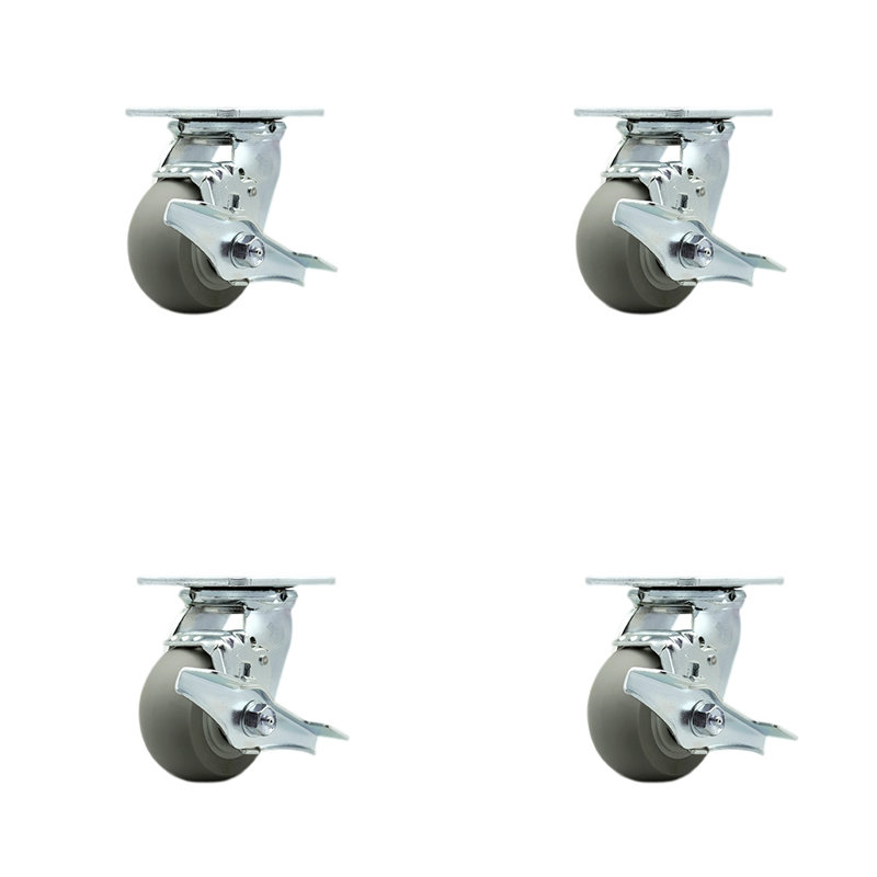 4 Inch Thermoplastic Rubber Caster Set with Ball Bearings and Brake/Swivel Lock|SCC-30CS420-TPRBD-TLB-BSL-4