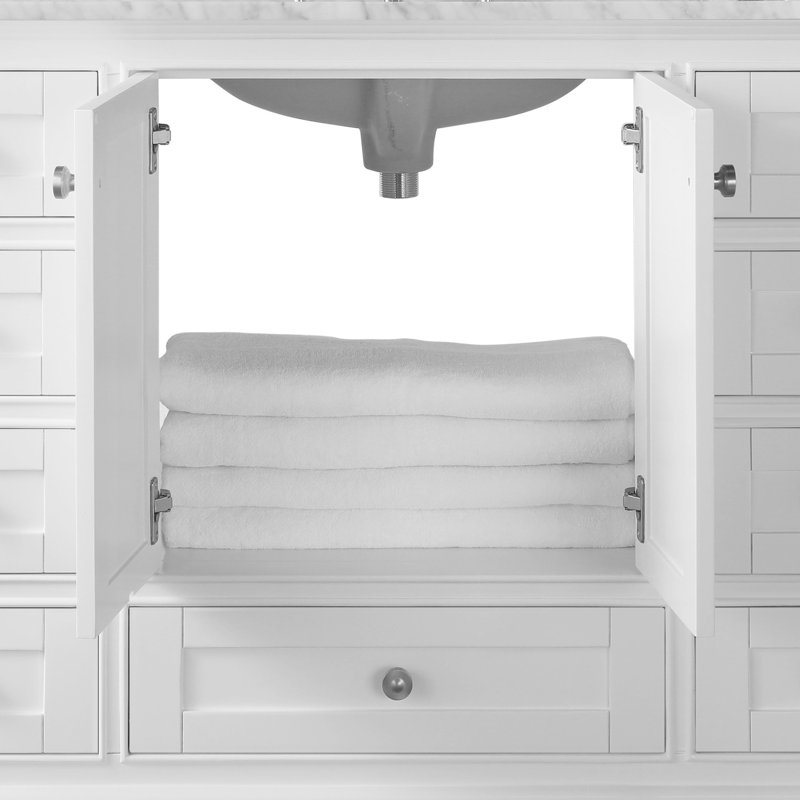 Meuble-lavabo double autoportant Brimfield, Blanc, Nickel brossé