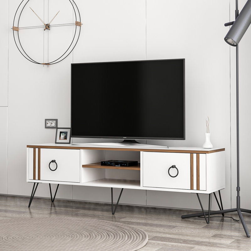 Sador Unfinished TV Stand for TVs up to 55", White/Walnut
