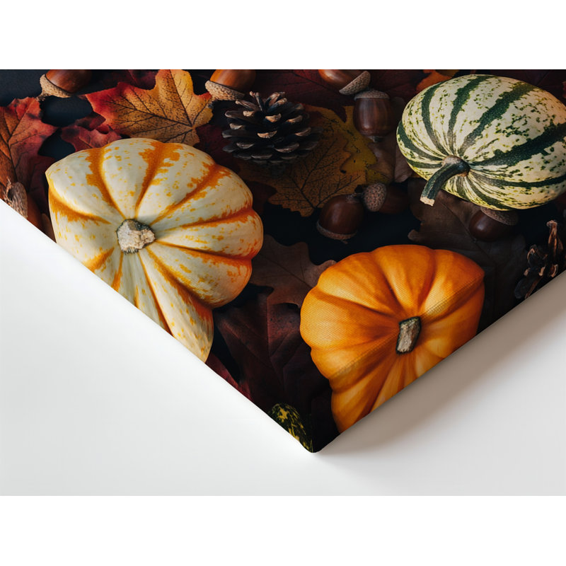 «Canvas A Vibrant Autumnal Flat Lay», art mural Medley de citrouilles de différentes tailles et teintes, y compris une citrouille rayée avec toile