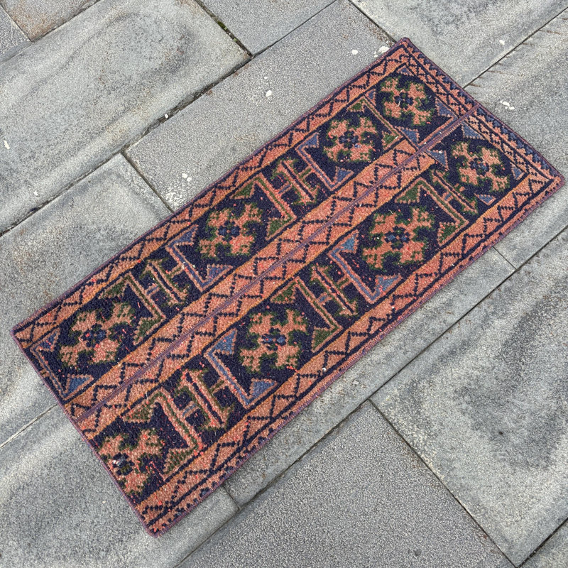 Vintage Handmade Turkish Runner Rug with Floral Pattern for Boho Hallway Decor