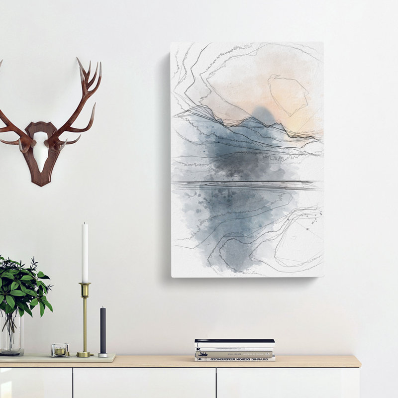 Sunrise over the Mountains Abstract - Wrapped Canvas Drawing - Wrapped Canvas, 50cm H x 35cm W x 3cm D