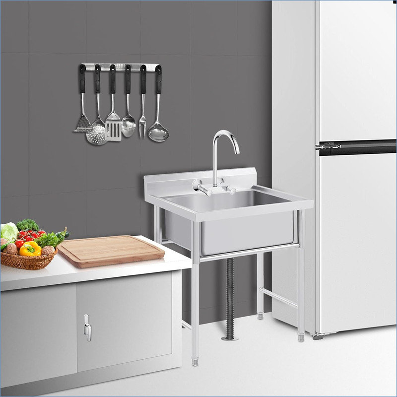 Outdoor Free Standing Sink Commercial Kitchen Sink Bowl Prep Stainless Steel Sink for Restaurant Laundry Garage Bar Workshop