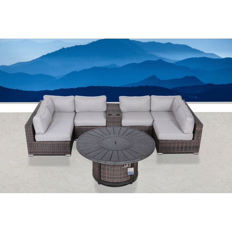 Ensemble de conversation modulaire avec coussins 8 pièces Alieyah