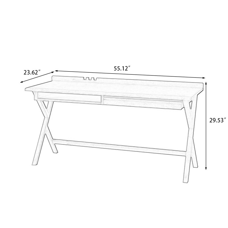 Bureau rectangulaire brun en bois massif avec 1 tiroir, H 31,5 po x l 55,12 po x P 23,62 po