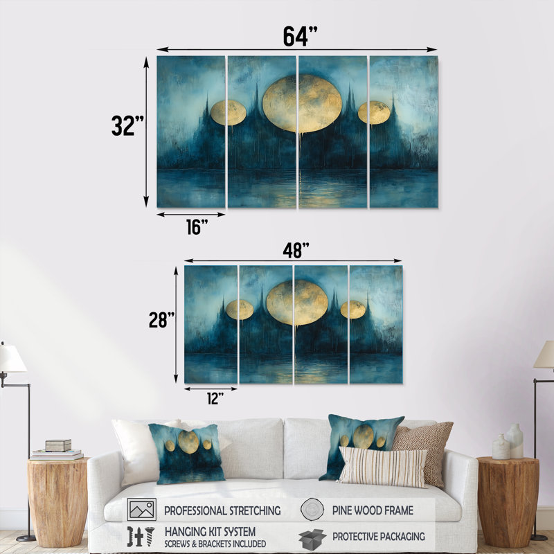 «Blue Mystic Symbols Spiritual Dreams - Dreams Motivation», ensemble d'art mural, H 28 po x l 48 po
