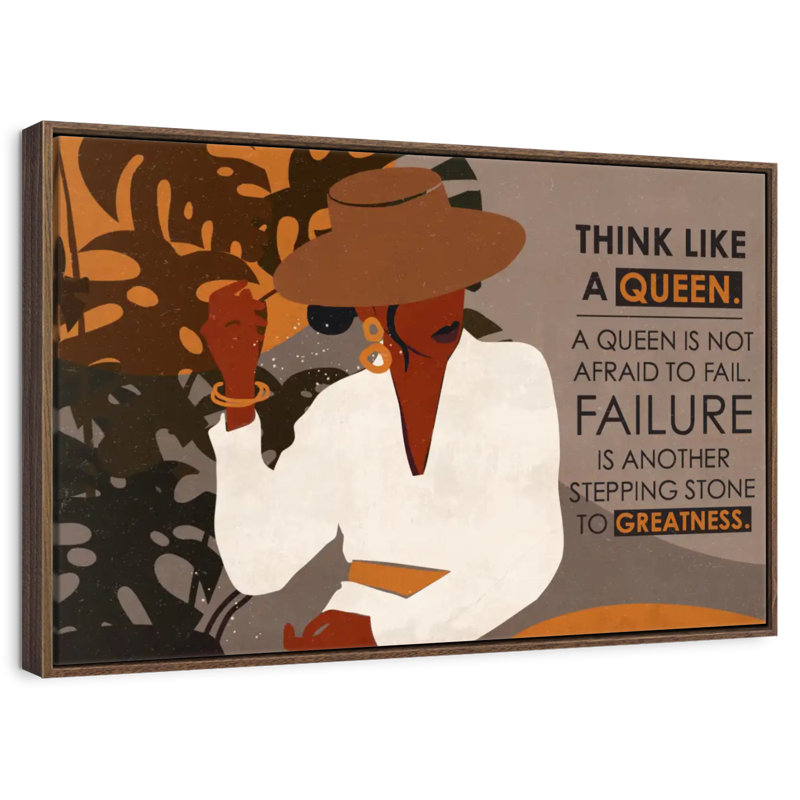 Citation «Think Like A Queen», 25 po x 17 po, Cadre flottant noyer