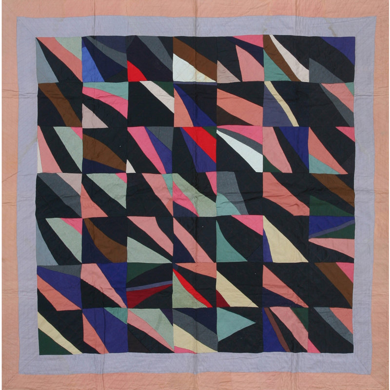 Wool Multicolor Antique Quilt Knotted 1920s America Rug