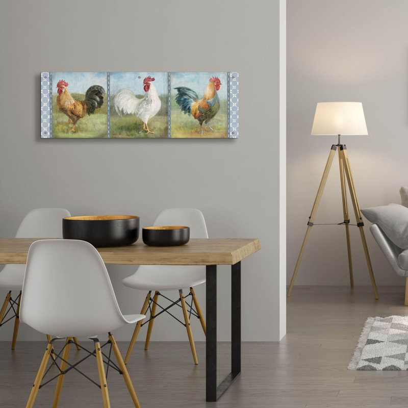 «Noble Roosters 5» par Danhui Nai, art mural en verre acrylique, H 16 po x l 48 po