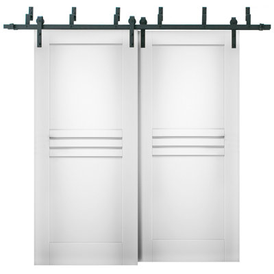 Mela Panelled Manufactured Wood Bypass Barn White Doors