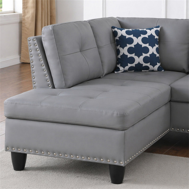Canapé modulaire en similicuir avec repose-pieds, Gris