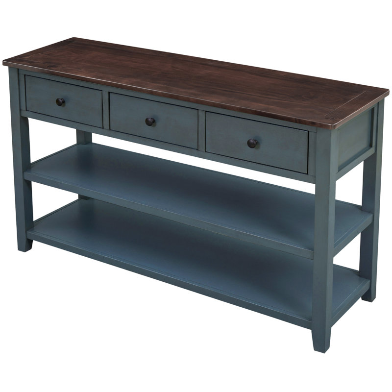 Console rétro avec deux tablettes ouvertes, Marron foncé, Marine