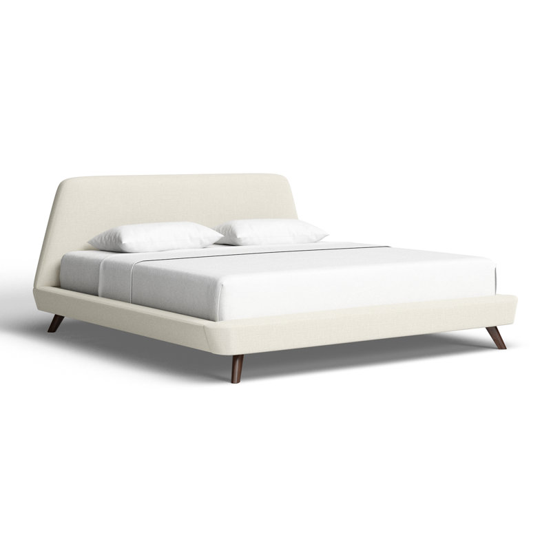 Lit plateforme tapissier à profil bas Henry, Beige, Très grand