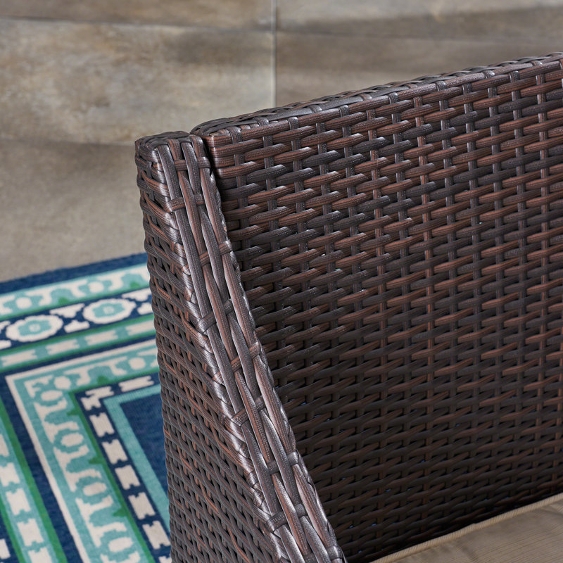 Ensemble bistro d'extérieur 3 pièces avec coussins, Teck / Cadre brun / Coussin beige