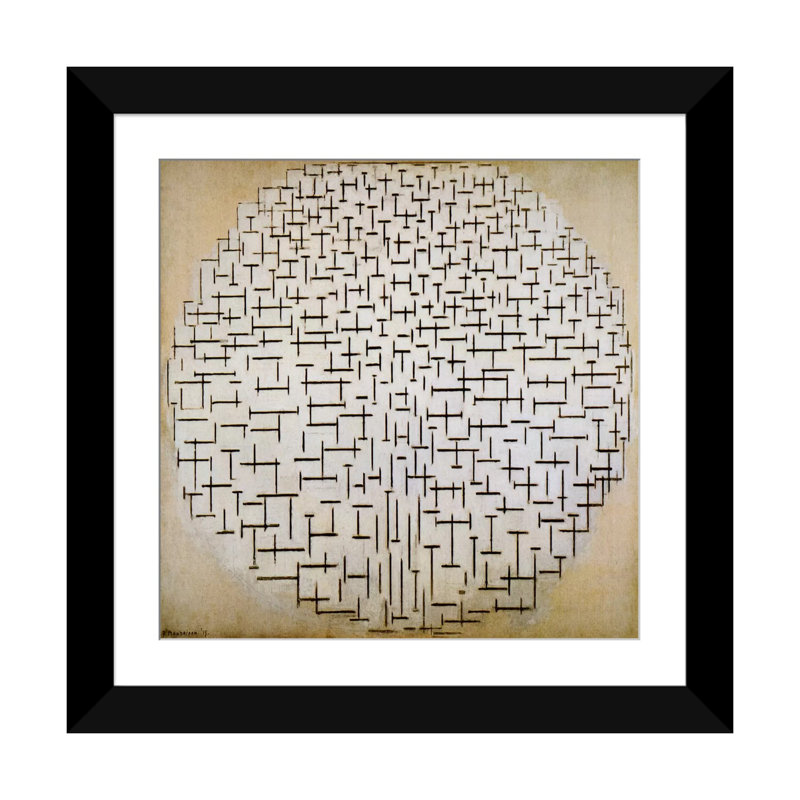 "pilier & ocean 1915" par piet mondrian, impression sur toile, H 16 po x l 16 po x P 1 po, Papier d'art encadré noir, Blanc
