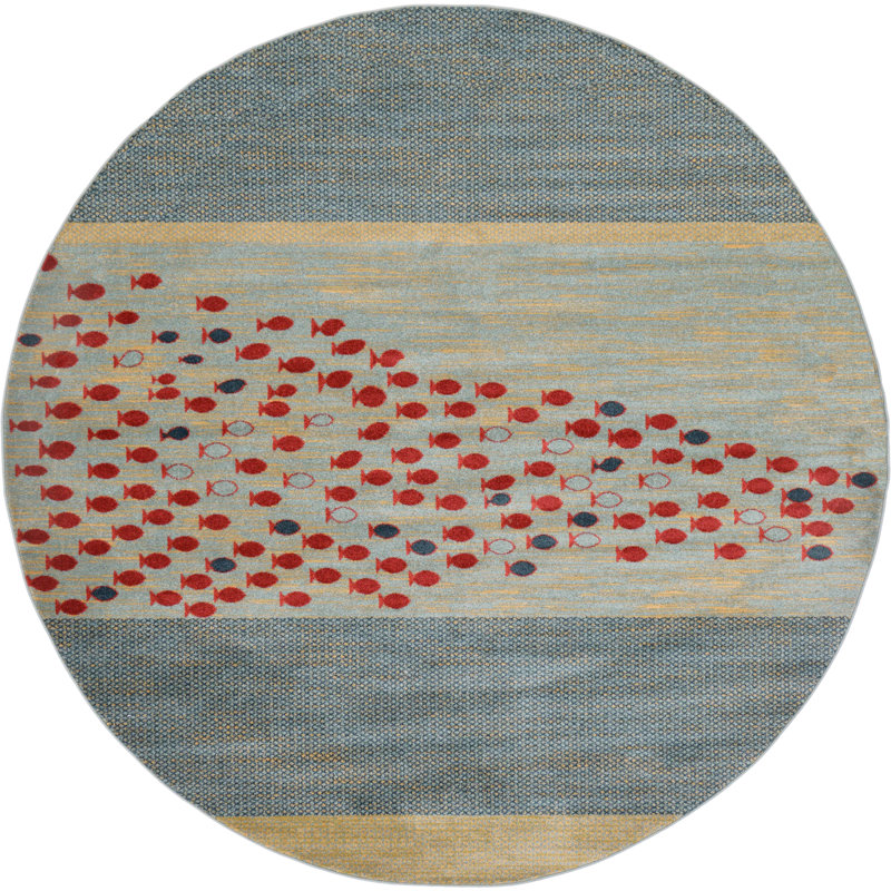 Tapis bleu / rouge / beige Abrigail, Rond 8 pi