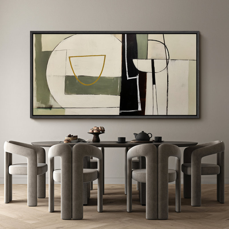 «Mid Century Shape Abstract Geometric Shapes», reproduction encadrée sur toile, H 30 po x l 60 po, Noir, noir, noir, noir