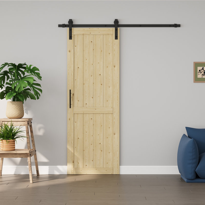 Porte de grange coulissante 84 po H 84 po, 30 po x 84 po, Pin, Avec fermeture en douceur