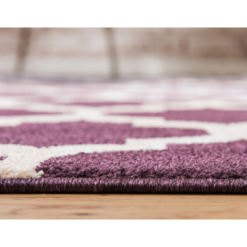 Tapis à motif géométrique mauve Cara-Leigh, Rond 8 pi
