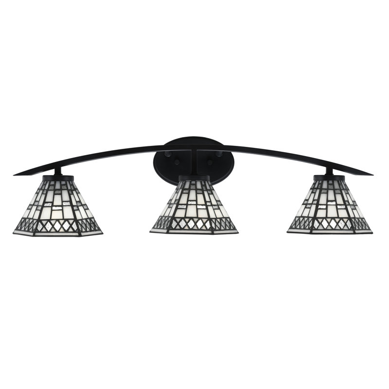 Barre d'éclairage de salle de bain 3 lumières avec verre d'art étain 7 po, Noir mat