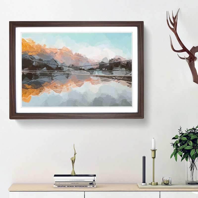 Mountain Reflection in Italy in Abstract - Picture Frame Graphic Art Print, 62cm H x 87cm W x 2cm D, Walnut Framed