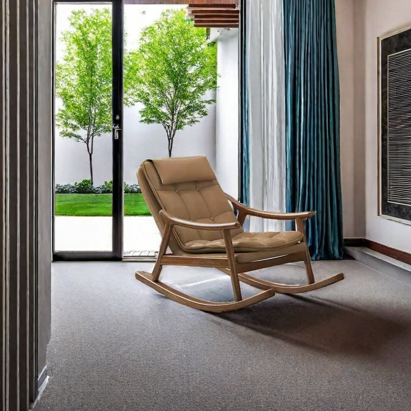 Chaise berçante en bois massif, Brun olive
