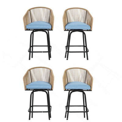 Tabourets de bar d'extérieur, tabourets de bar de patio avec accoudoirs, chaises de bar en rotin toutes saisons avec dossier, tabourets de bar en osier pour la cour, le jardin, la piscine, le balcon et la terrasse