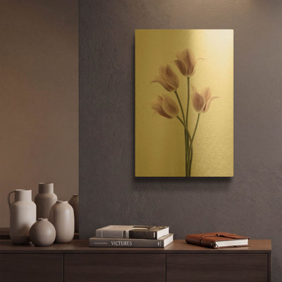 'Tulips Pink MF969-1099' By Design Fabrikken Gold Metal Wall Art, 12" x 16"