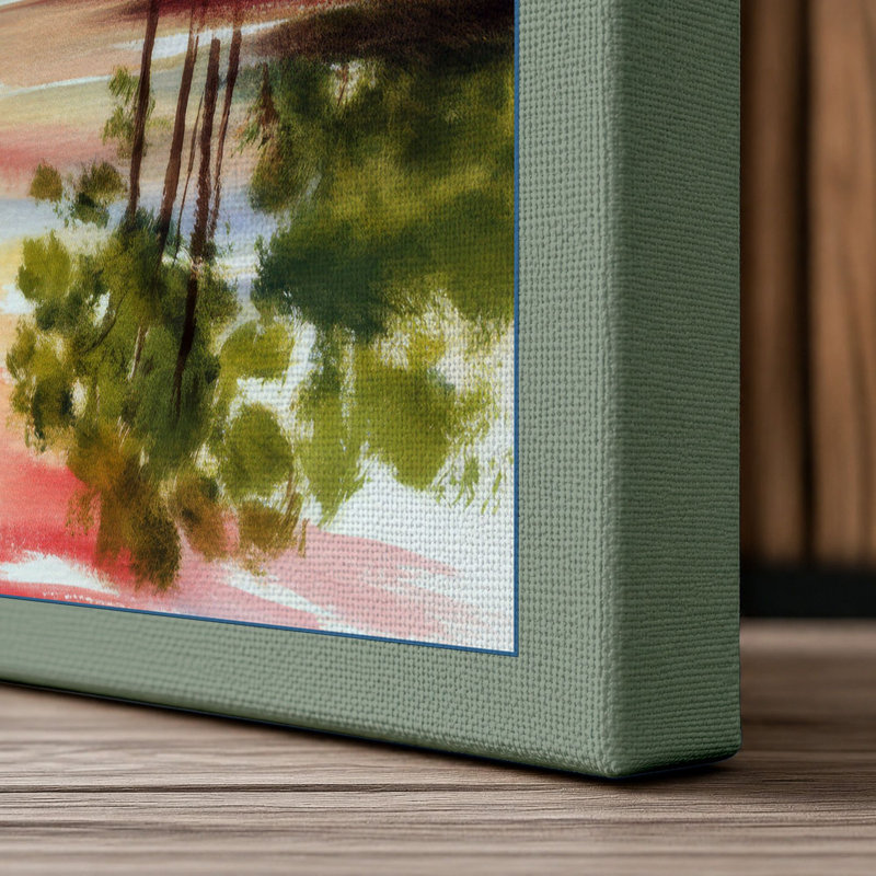 Sunset Over Palms Tropical - Wrapped Canvas, 36x24 - 91.4 x 61.0 cm, Sage Border