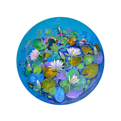 Peinture acrylique colorée sur fond de nénuphars colorés par Sumita Maity - Art mural floral abstrait et vif pour le salon