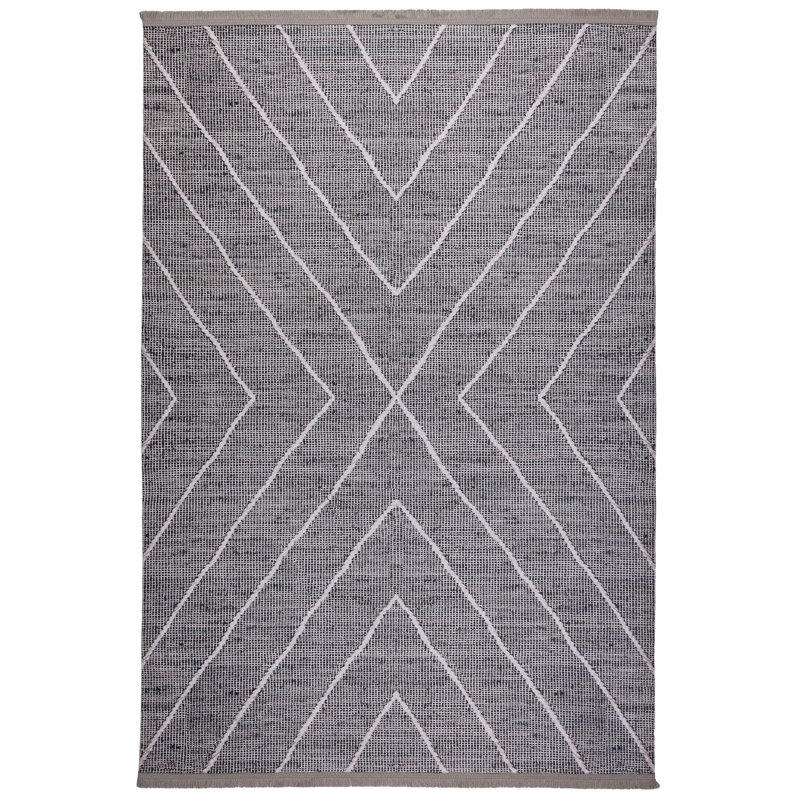 Tapis gris en velours tissé à la machine Mordenhill, Rectangle 5 pi 3 po x 7 pi 7 po