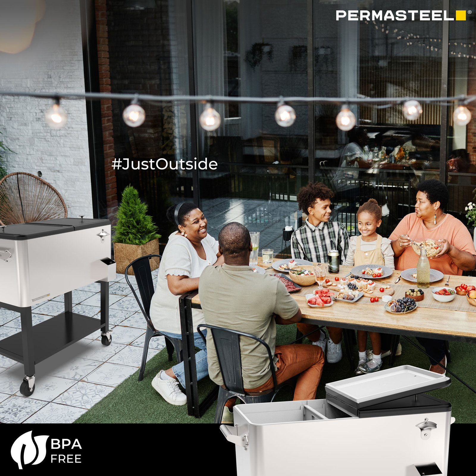 Permasteel Cooler with Removable Basin, Stainless Steel, With Divider