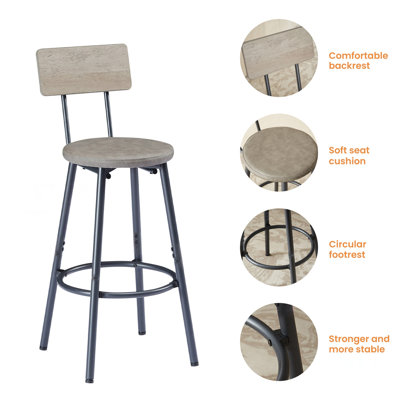 Ensemble de table de bar industrielle longue avec 3 tabourets rembourrés en PU, brun rustique et noir, dimensions : 160 cm (L) x 40 cm (l) x 95 cm (H), pour salle de petit-déjeuner et de banquet