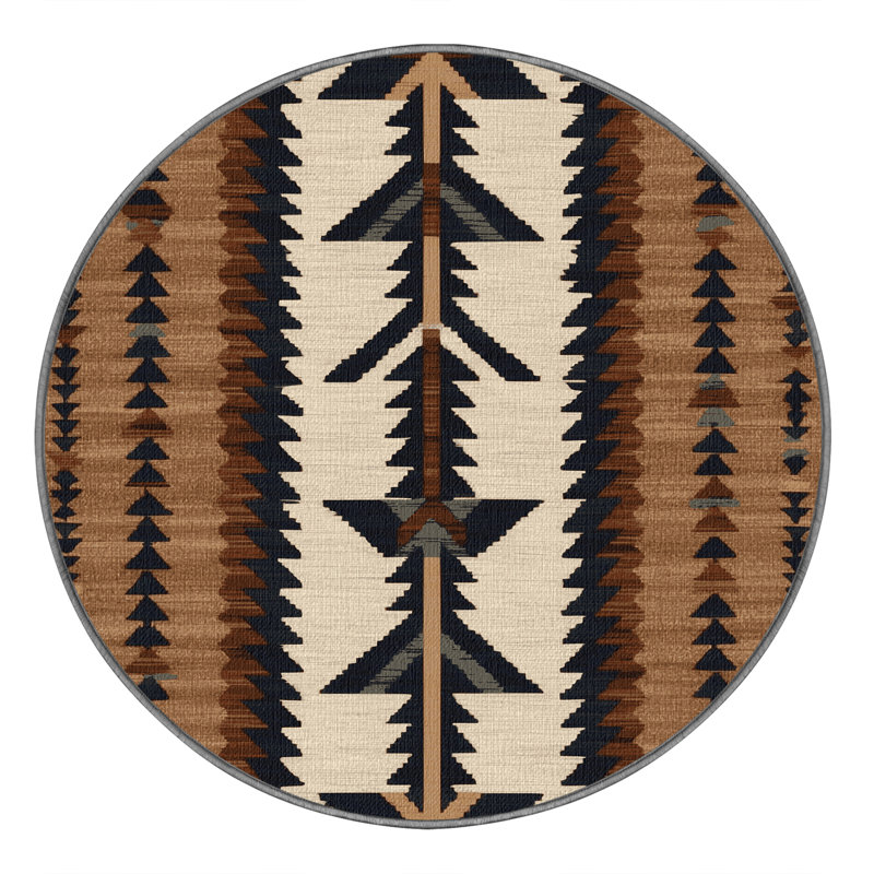 Washable Trail Arrow Southwestern Area Rug, Round 6'