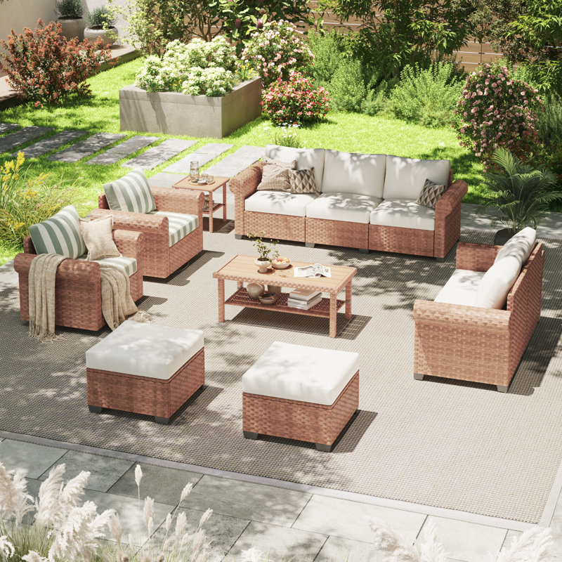 Outdoor 8-piece Rattan Conversation Set With Cushions
