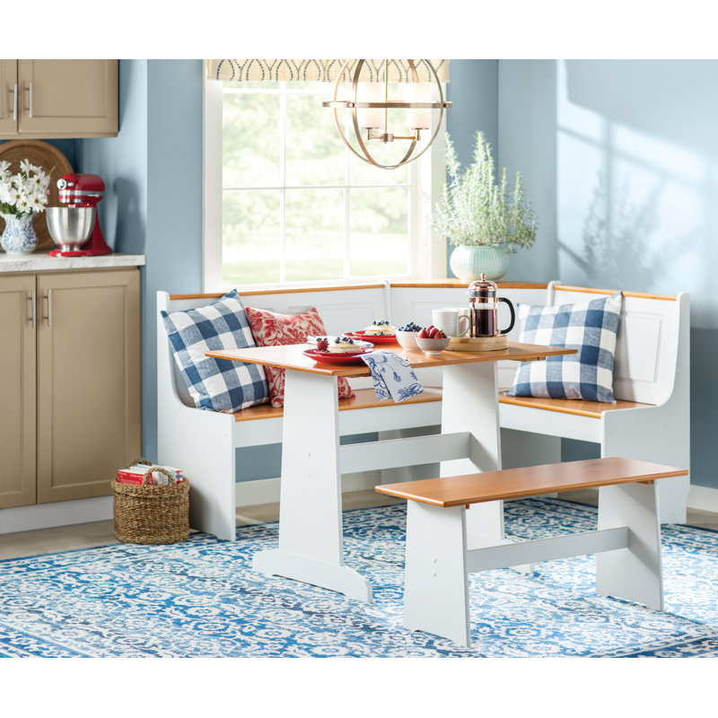 Chen 5 – Person Corner Pine Breakfast Nook with Hidden Storage, White