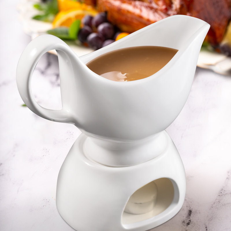 Saucière en porcelaine avec support et bougie, blanc