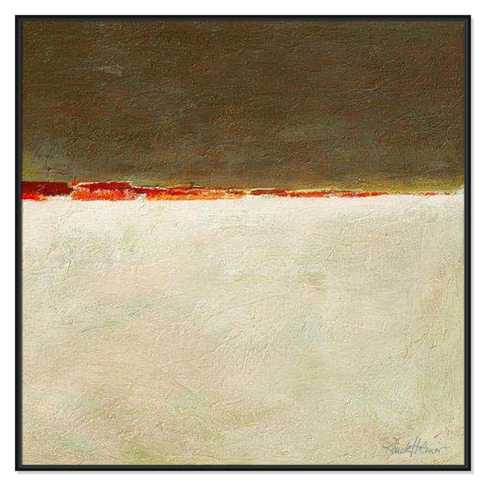 Orange Horizon I by Renate Holzner, 46.5'' H x 46.5'' W x 2'' D, Black Framed