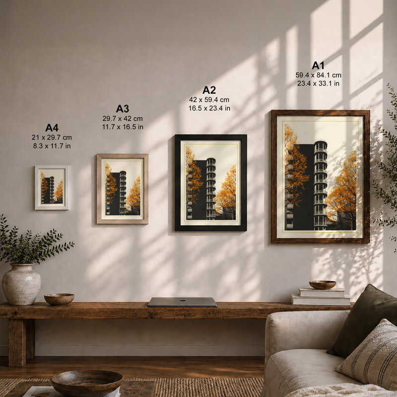Tower Among Golden Trees Scandinavian - Framed Print, Walnut, A4 - 29.7 x 21.0 cm