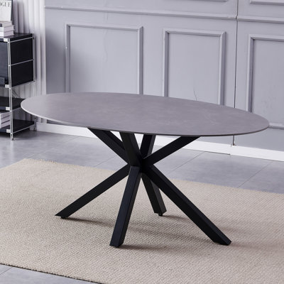 Oval Stone Top Metal Base Dining Table