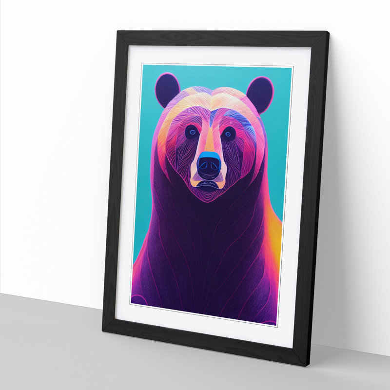 Bear Acrylic - Single Picture Frame Print, 64cm H x 46cm W x 2cm D, Oak Framed
