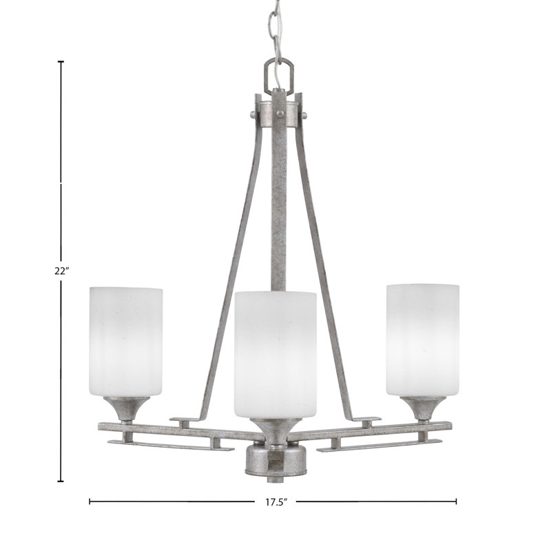 Aged Silver 3-Light Glass Shade Chandelier