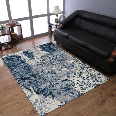 Allard Machine Made Heatset Polyproplyene Area Rugs - Rectangle, Blue Color, Abstract Modern Design, Low Pile Machine Made Area Rugs for Living Room, Bed Room