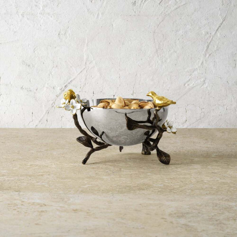 Lovebirds Stainless Steel and Enamelware Nut Bowl